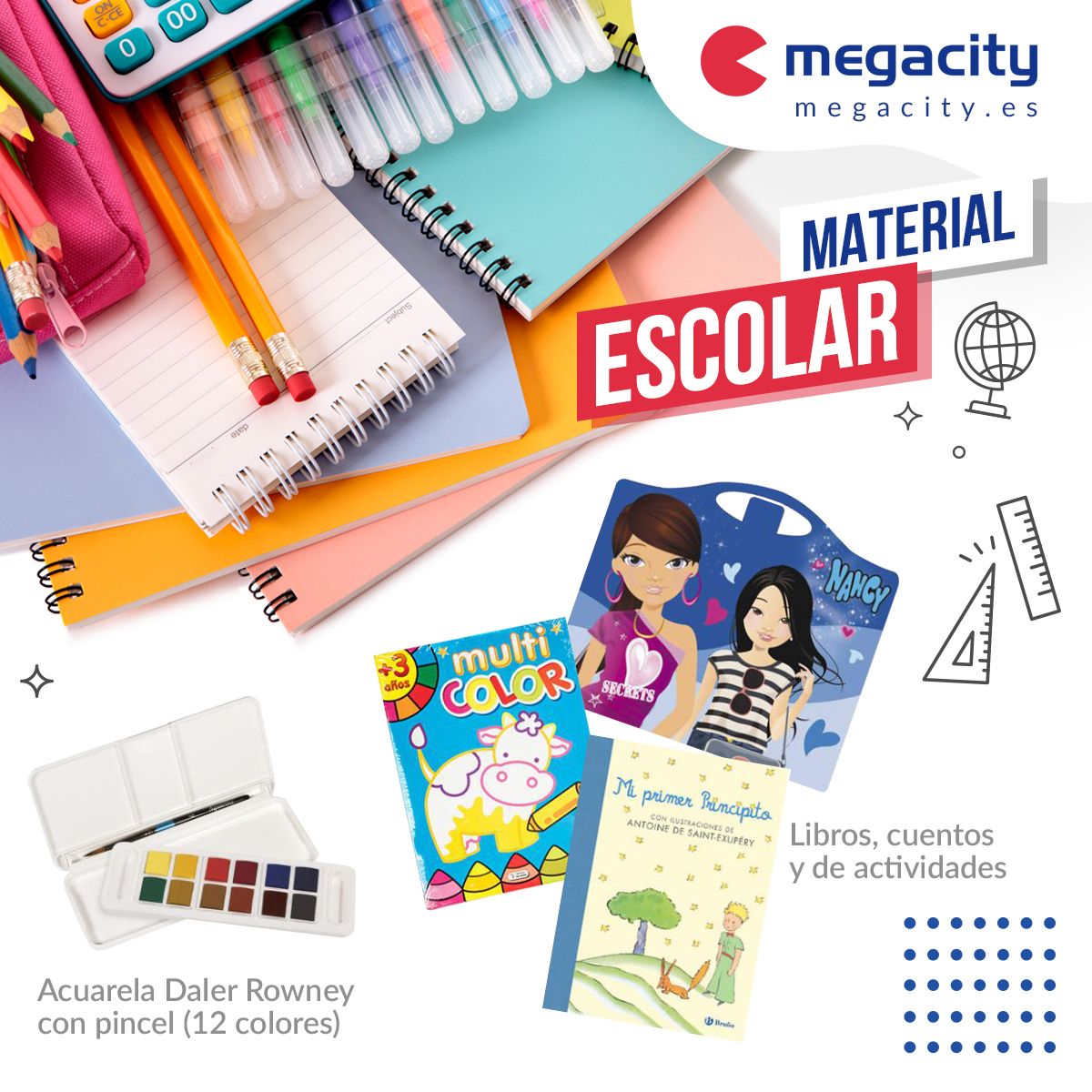 Megacity baja sus precios en material escolar con ofertas en una amplia variedad de productos